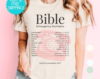 Bible Emergency Numbers T-Shirt Christian Faith Shirt for Women Scripture Verse Short Sleeve Top Religious Graphic Tee Inspirational