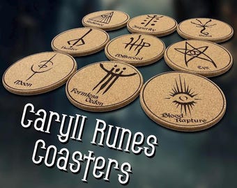 Dessous de verre runes Caryll | Dessous de verre en liège gravés | 20 modèles | Décoration Soulsborne