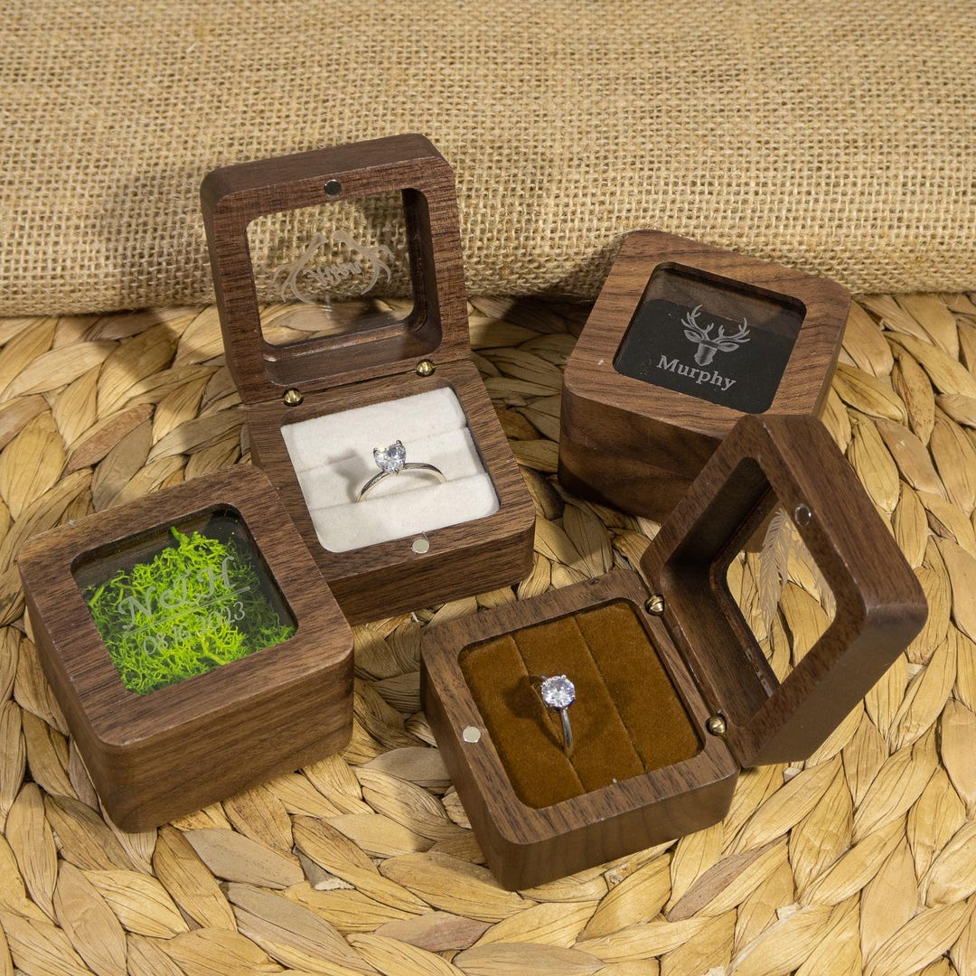 Personalized Wooden Wedding Ring Box With Custom Name, With Transparent ...