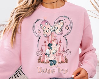 Minnie Mädchen Reise Sweatshirt, Disney Trip Minnie Bow Shirt, Magic Pink Castle Pullover, Minnie Schwester T-Shirt, Disneyland Familienurlaub Hoodie