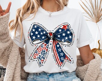 Coquette America Bow Shirt, 4. Juli T-Shirt, Coquette Bow Unabhängigkeitstag Sweatshirt, Gedenktag Hoodie, Vaterländische Bogen Tee