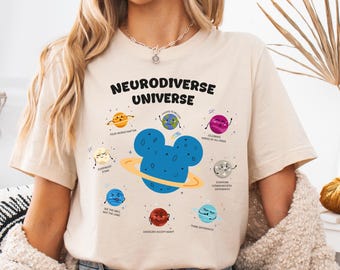 Disney Autism Awareness Shirt, Neurodiverse Universe Mickey Head T-shirt, speciaal onderwijs-sweater, Disneyland bijpassende familie-uitstapjes T-shirts
