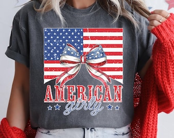 USA Coquette Bow Shirt, 4. Juli T-Shirt, Gedächtnistag-Sweatshirt, amerikanischer Girly Bogen Hoodie, USA-Flaggen-Band-T-Stück, Vaterländisches Koquette-T-Stück