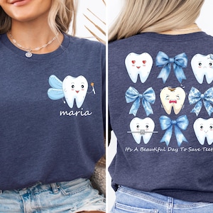 Custom Dentist Shirt, It&#39;s A Beautiful Day To Save Teeth T-shirt, Dental Assistant Sweatshirt, Dental Student Gift, Coquette Bow Dental Tees
