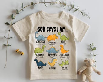 God Says I Am Dinosaur Shirt, Boy's Religious T-shirt, Christian Kids Sweatshirt, Bible Verse Dinosaur Hoodie, Christian Gift For Kids