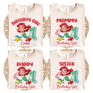 Custom Little Mermaid Birhday Shirt, Disney Matching Family Birthday T-Shirt, Princess Ariel Tee, Disneyland Birthday Girl Party Gift Tee