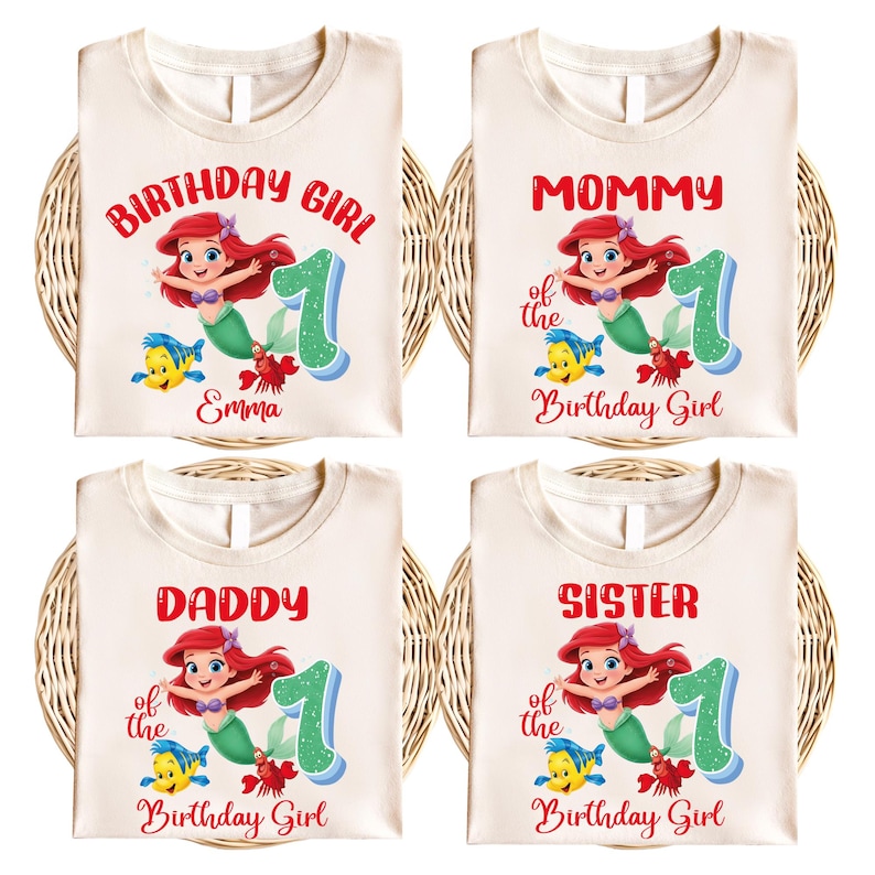 Custom Little Mermaid Birhday Shirt, Disney Matching Family Birthday T-Shirt, Princess Ariel Tee, Disneyland Birthday Girl Party Gift Tee