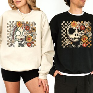 Floral Jack and Sally Halloween Couple Shirt, Disney Nightmare Before Halloween T-shirt, Spooky Season Couple Hoodie, Halloween Couple Tee