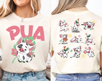 Disney Pua Shirt, Hei Hei und Pua Blumen T-Shirt, Disney Blumen Moana Shirt, Prinzessin Moana Mädchen Reise passendes T-Shirt, Disneyland Urlaub T-Shirt