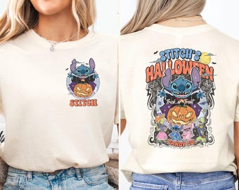 Disney Halloween Stitch Shirt, Retro Stitch Halloween T-shirt, Spooky Stitch & Angel Paar Sweatshirt, Disney Halloween Familienurlaub T-Shirt