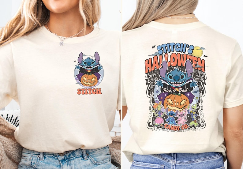 Disney Halloween Stitch Shirt, Retro Stitch Halloween T-shirt, Spooky Stitch & Angel Couple Sweatshirt, Disney Halloween Family Vacation Tee