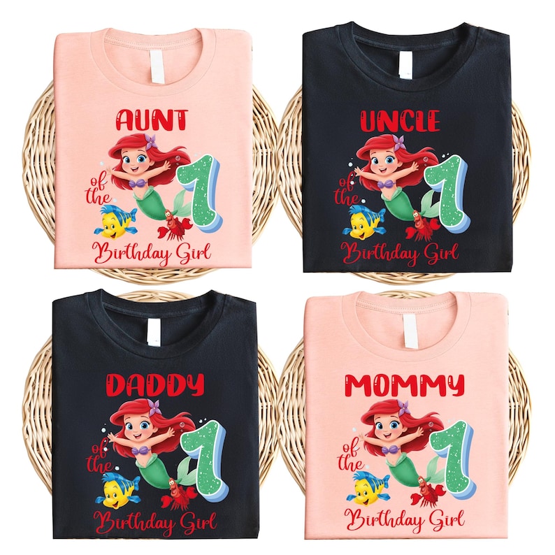 Custom Little Mermaid Birhday Shirt, Disney Matching Family Birthday T-Shirt, Princess Ariel Tee, Disneyland Birthday Girl Party Gift Tee