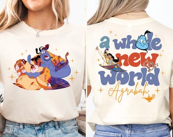 Camiseta de Disney Aladdin, camiseta de Un mundo completamente nuevo, sudadera de Aladdin Genie Jasmine Abu, sudadera con capucha de Magic Kingdom, camiseta familiar a juego de Disneyland