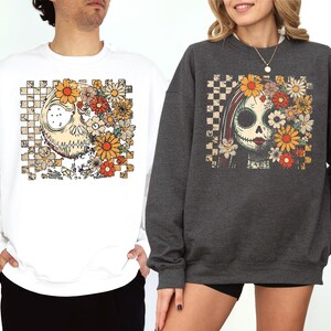 Floral Jack and Sally Halloween Couple Shirt, Disney Nightmare Before Halloween T-shirt, Spooky Season Couple Hoodie, Halloween Couple Tee