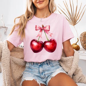 Cherry Coquette Bow Shirt, Cherry Coquette Girly Shirt, Cherry Lover Shirt, Cute Cherry Coquette Shirt, Girly Pink Bow Shirt
