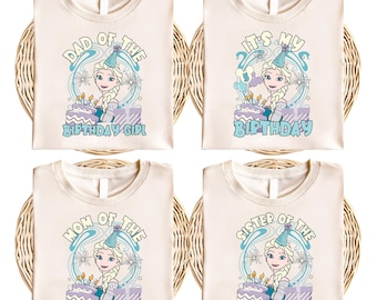 Camisetas familiares a juego de Elsa de Disney Frozen para cumpleaños, camiseta personalizada de la princesa Elsa, camiseta de fiesta de cumpleaños de princesa Disney, camiseta de cumpleaños de Disney para niña