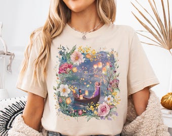 Vintage Blumenprinzessin Rapunzel Shirt, Disney verföhnte Flynn Rider T-shirt, Disneyland Prinzessin Mädchen Trip Shirt, Disney Lost Princess T-Shirts