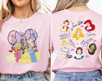 Watercolor Magic Castle Princess Shirt, Disney Princess T-shirt, Disney Princess Signature Sketch Sweatshirt, Disneyland Family Trip Gift