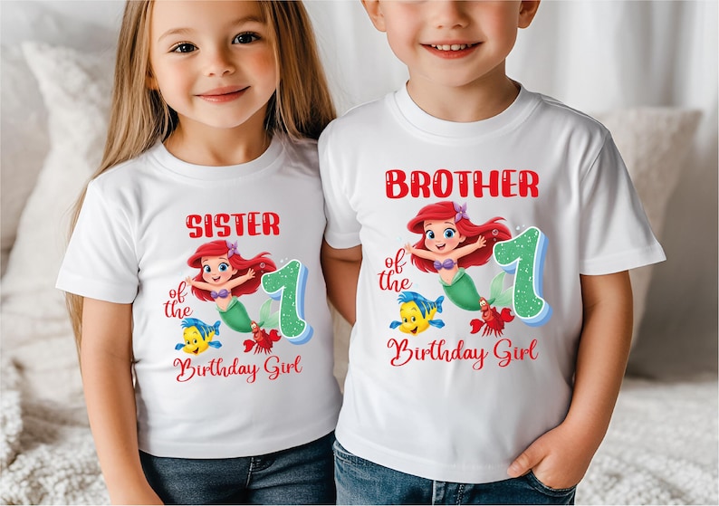 Custom Little Mermaid Birhday Shirt, Disney Matching Family Birthday T-Shirt, Princess Ariel Tee, Disneyland Birthday Girl Party Gift Tee