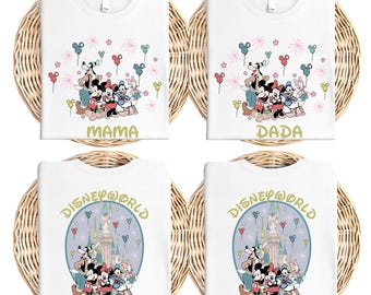 Benutzerdefinierte Disney World Micky & Freunde Shirt, Micky und Freunde mit Ballon Shirt, Disney Schloss EST 1971 T-Shirt, Disneyland Familien Urlaub T-Shirt