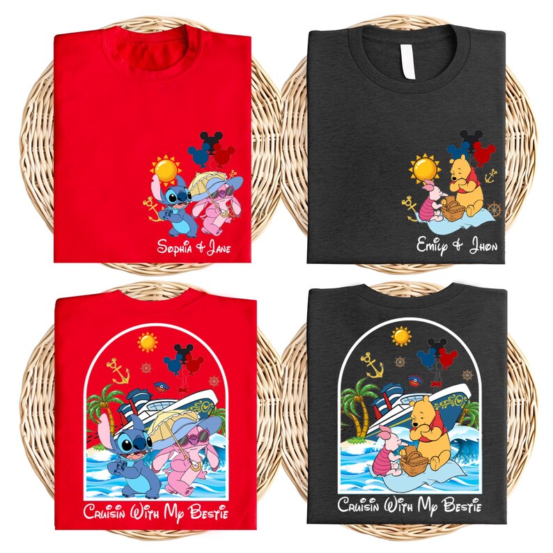 Disney Cruisin With My Bestie Shirt, Custom Minnie & Daisy Besties T-Shirt, Pooh And Piglet Summer Tee, Disneyland Stitch Angel Couple Trip