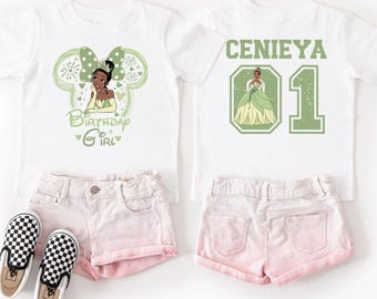 Camiseta de cumpleaños de la princesa Tiana para niña, camiseta personalizada para niña, regalo de cumpleaños de la princesa Tiana de Disney, camiseta de cumpleaños familiar a juego