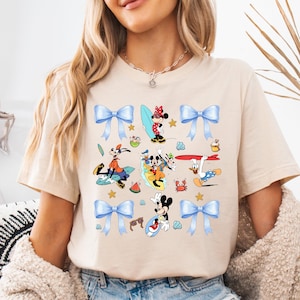 Coquette Bows shirt Mickey & Friends, Disney Surfing T-shirt, Mickey and Friends Beach Party-sweater, Disneyland Summer Family Trip T-shirts