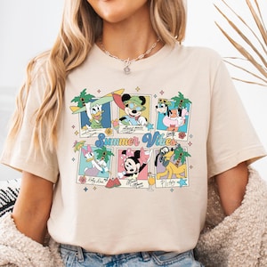 Retro Disney Summer Vibes Shirt, Mickey & Friends Summer T-shirt, Family Summer Vacation Sweatshirt, Disneyland Trip Tee, Disney Beach Tee
