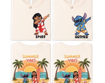 Aangepast shirt Lilo & Stitch zomervakantie, Disney Lilo and Stitch T-shirt Hawaii Trip, Disney Summer Vibe-trui, Disney-gezinsreisje cadeau