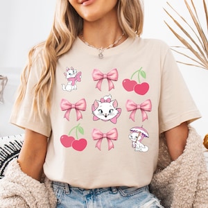 Disney The Aristocats Marie-shirt, Coquette Girly Marie Cat-shirt, Disneyland Aristocats Pink Bow Tee, Cat Lover-T-shirt, Disney Girls Trip-T-shirt