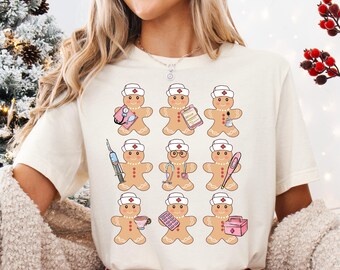 Christmas Gingerbread Nurse Shirt, Christmas Nursing T-shirt, Christmas Gifts for Nurses, Merry Christmas Sweatshirt, Nurse Xmas Gift Tee