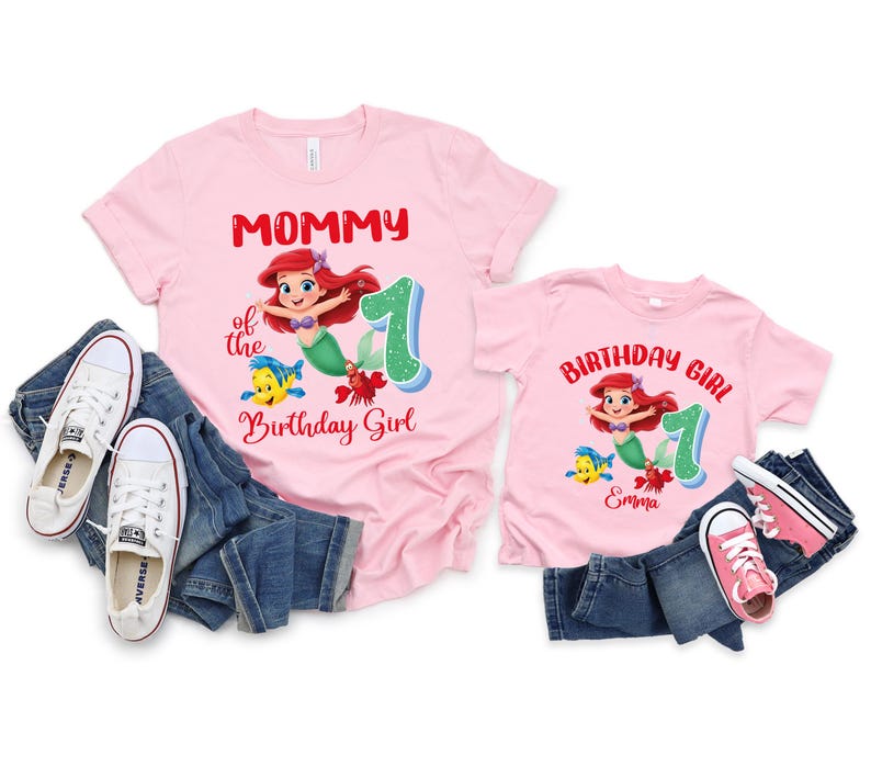 Custom Little Mermaid Birhday Shirt, Disney Matching Family Birthday T-Shirt, Princess Ariel Tee, Disneyland Birthday Girl Party Gift Tee