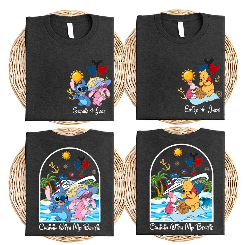 Disney Cruisin With My Bestie Shirt, Custom Minnie & Daisy Besties T-Shirt, Pooh And Piglet Summer Tee, Disneyland Stitch Angel Couple Trip