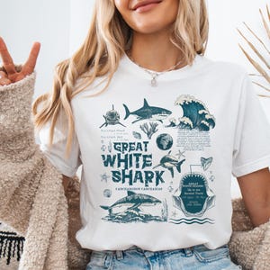 Vintage Great White Shark Shirt, Sea Animal Lover T-shirt, Wildlife Anatomy Biology Sweatshirt, Cute Oceancore Tee, Ocean Conservation Tee