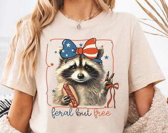 Lustiges 4. Juli Shirt, wildes aber freie Waschbär-T-Shirt, rotes, weißes und wildes Sweatshirt, amerikanischer wilder MädchenHoodie, Unabhängigkeitstag-T-Stück