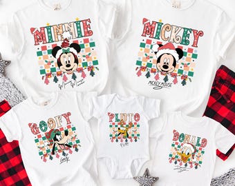 Checkered Christmas Mickey and Friends Sweatshirt, Disney Christmas Shirt, Disney Christmas Family Matching Tee, Disney Christmas Group Gift
