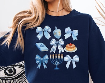 Coquette Hanukkah Sweatshirt, Coquette Bow Hanukkah Shirt, Jewish Hanukkah Hoodie, Retro Hanukkah Gift T-shirt, Nes Gadol Hanukkah Sweater