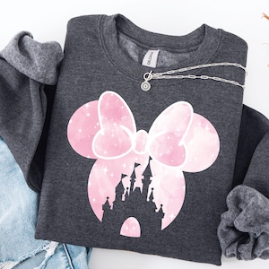Disney Watercolor Castle Shirt, Pink Minnie Bow Disneyland Castle T-shirt, Disneyland Girls Trip Sweatshirt, WDW Disneyland Family Trip Gift