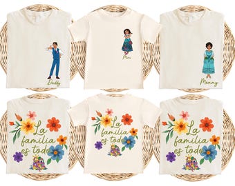 Aangepast familieshirt Encanto, T-shirt La Familia Es Todo bloemen, Encanto Madrigal House hoodie, Isabella Maribel-T-shirt, Disney-T-shirts familie-uitje