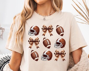 Camiseta Coquette com Laço para Futebol Americano, Camiseta de Time de Futebol Americano, Camiseta com Laço para Futebol Americano, Camiseta para Amantes de Futebol Americano, Camiseta para a Temporada de Futebol Americano, Camiseta Coquette para o Dia do Jogo