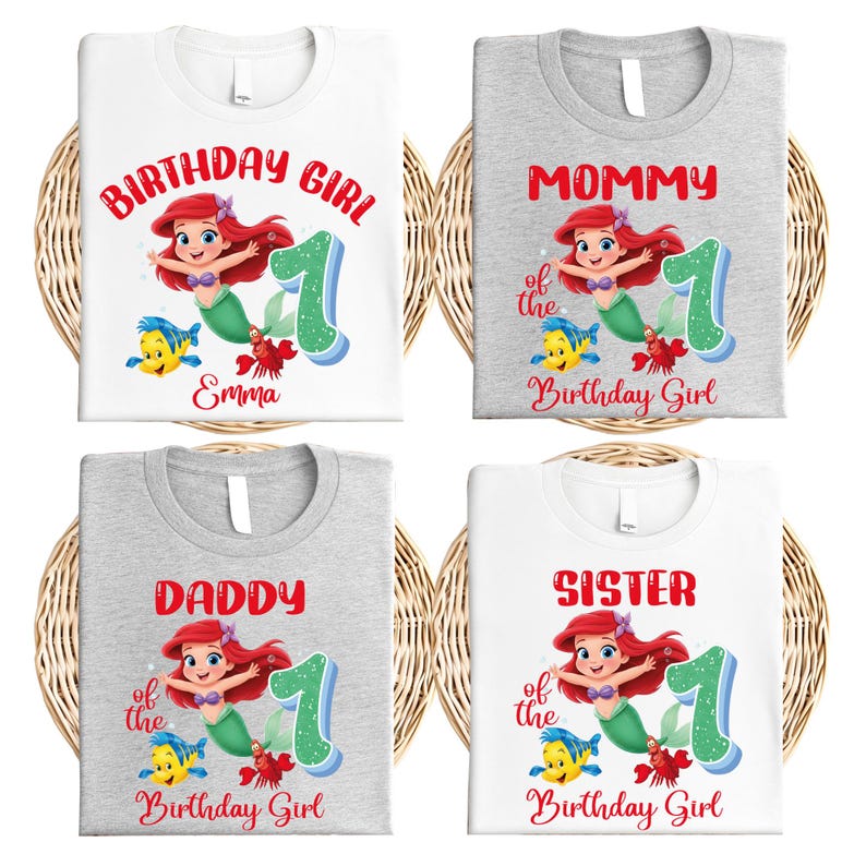 Custom Little Mermaid Birhday Shirt, Disney Matching Family Birthday T-Shirt, Princess Ariel Tee, Disneyland Birthday Girl Party Gift Tee