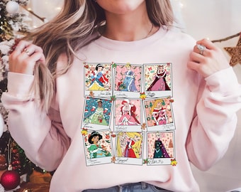 Retro Disney Princess Christmas Shirt, Princess Girls Xmas T-shirt, Princess Girls Trip Xmas Gift Tee, Xmas Family Matching Sweatshirt