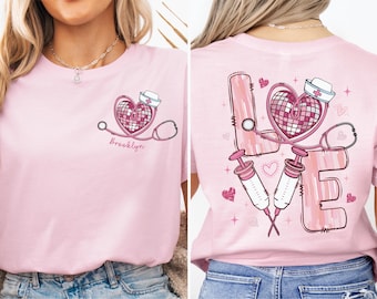 Custom Nurse Valentine Shirt, Stethoscope Heart Sweatshirt, Nurse Disco Ball Heart T-shirt, Nurse Valentine's Day Gift, Nursing School Tee