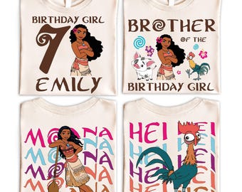 Disney Moana verjaardag familie bijpassende shirts, aangepaste verjaardag prinses Moana Tees, Disney verjaardag meisje shirt, Moana Maui Hei Hei Pua shirt