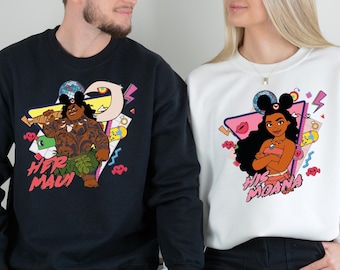 Retro Moana Paar Passendes Sweatshirt, Seine Moana & Ihre Maui Liebhaber T-Shirt, Disney Flitterwochen Shirt, Moana und Maui Familie Passender Hoodie