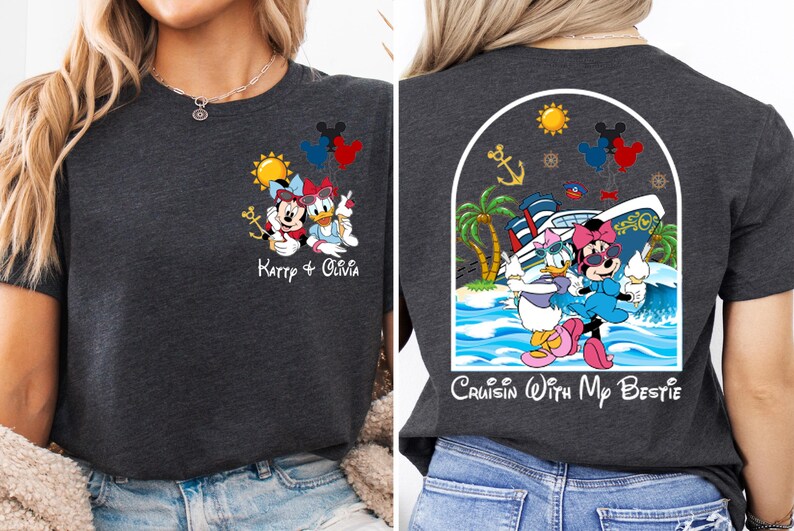 Disney Cruisin With My Bestie Shirt, Custom Minnie & Daisy Besties T-Shirt, Pooh And Piglet Summer Tee, Disneyland Stitch Angel Couple Trip