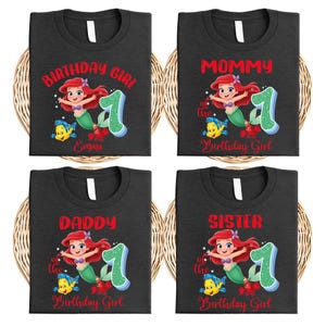 Custom Little Mermaid Birhday Shirt, Disney Matching Family Birthday T-Shirt, Princess Ariel Tee, Disneyland Birthday Girl Party Gift Tee