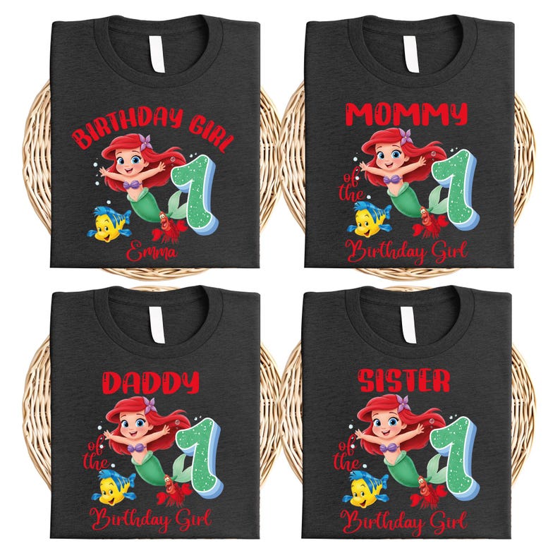 Custom Little Mermaid Birhday Shirt, Disney Matching Family Birthday T-Shirt, Princess Ariel Tee, Disneyland Birthday Girl Party Gift Tee