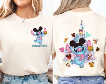Disney Stitch Shirt, Custom Stitch Snacking Shirt, Disney Castle Watercolor Shirt, Disneyland Family Vacation Shirt, Magic Kingdom Shirt