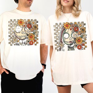 Floral Jack and Sally Halloween Couple Shirt, Disney Nightmare Before Halloween T-shirt, Spooky Season Couple Hoodie, Halloween Couple Tee